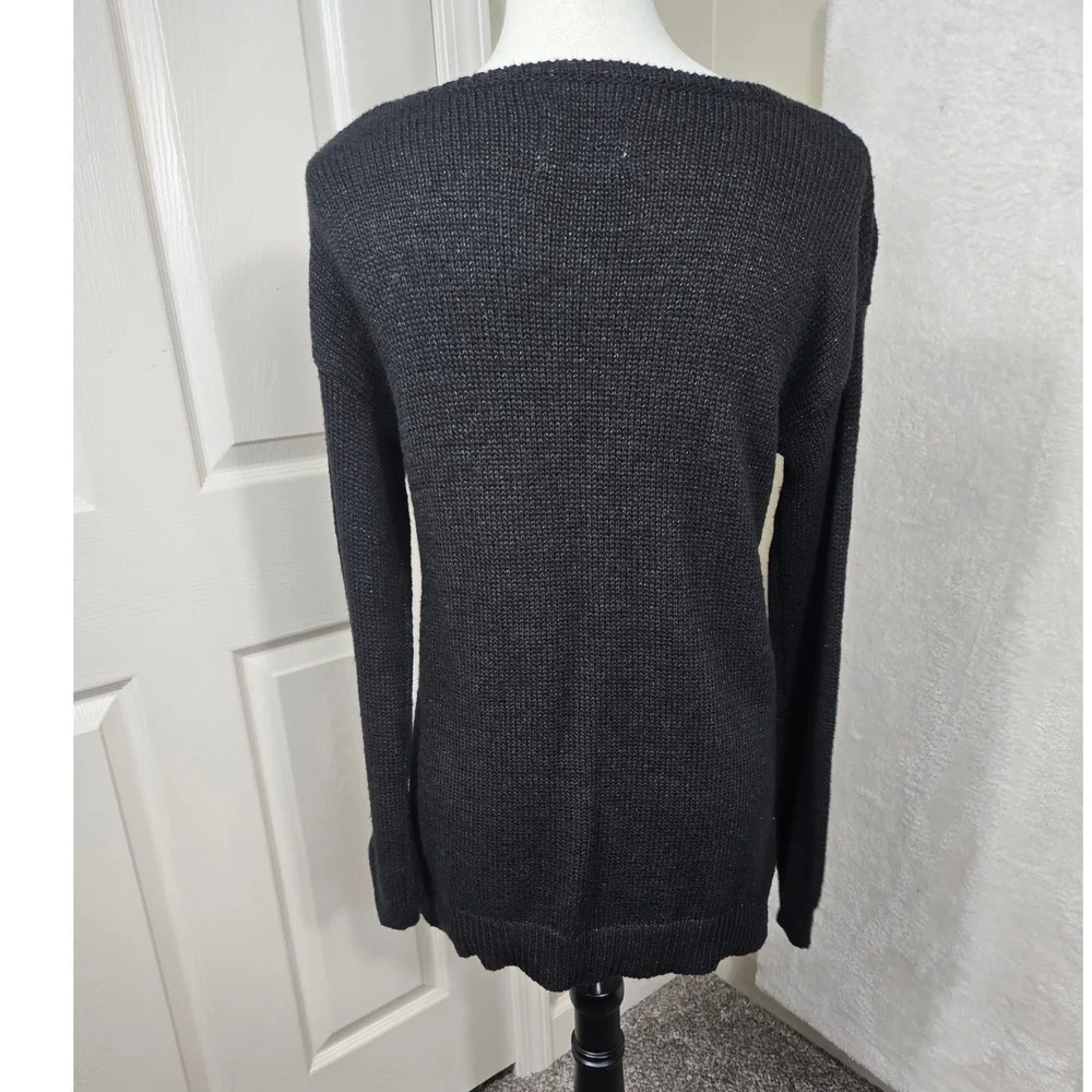 Justice Black Christmas Sequin‎ Smiley Face Santa Hat Sweater Girls Teen 18